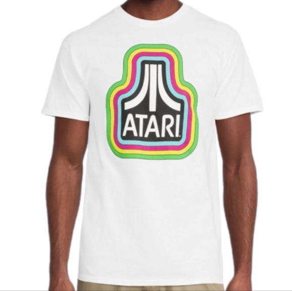 Atari Logo Gamer Graphic Tee Shirt Men's Size Small White Retro Arcade T-Shirt - Picture 2 of 5